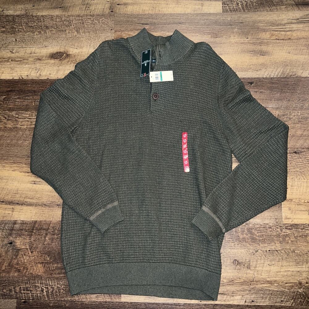 GH Bass Co Quarter Button Henley Pullover Men’s Large Green NEW